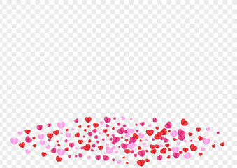 Pink Confetti Background Transparent Vector. Romance Frame Heart. Violet Volume Texture. Fond Heart Paper Backdrop. Red Cute Illustration.
