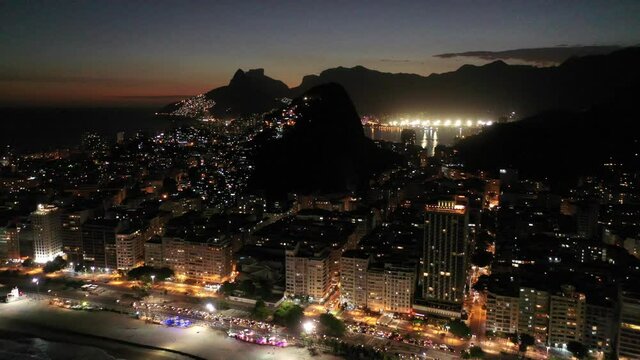 Night panoramic aerial view of Rio de Janeiro Brazil. International travel landmark. Vacation destination
