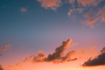Colorful clouds in the blue sky at sunset 