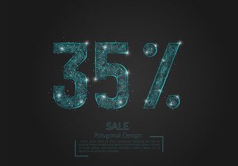 Abstract isolated blue 35 percent sale concept. Polygonal illustration looks like stars in the blask night sky in spase or flying glass shards. Digital design for website, web, internet. © Katsiaryna