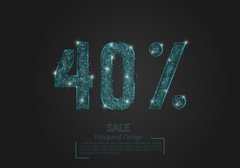 Abstract isolated blue 40 percent sale concept. Polygonal illustration looks like stars in the blask night sky in spase or flying glass shards. Digital design for website, web, internet. © Katsiaryna