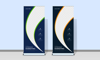 Modern corporate roll-up design for advertising, stand banner template for the exhibition, geometric creative marketing banner use for business proposal. eps
