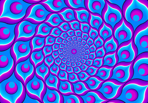 Blue background from feathers of peacock. Spin illusion.