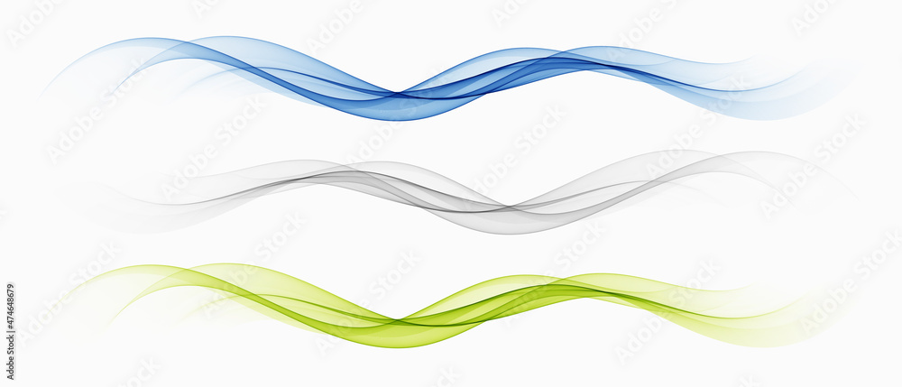 Wall mural waved design element colored wavy design elements. stream of transparent colored wave.