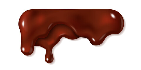 Dripping melted dark or milk chocolate isolated on white background. Realistic vector 3d illustration of brown cream sauce or syrup drop. Horizontal border elements. Dropping liquid cocoa