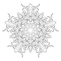 Decorative mandala with strong floral patterns on a whtie isolated background. Suitable for coloring book.