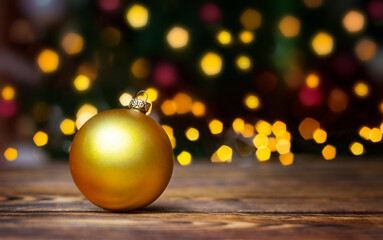 close-up christmas ornament on background of defocused lights