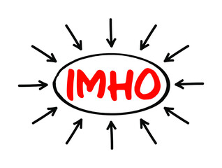IMHO - In My Humble Opinion acronym text with arrows, concept for presentations and reports