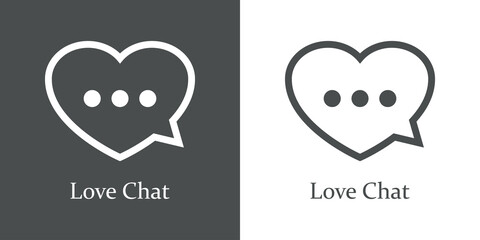 Logotipo con texto Love Chat con corazón con forma de burbuja de habla con líneas en fondo gris y fondo blanco © teracreonte