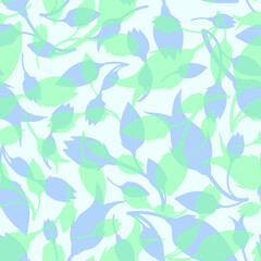 Hand drawn doodle tulip flower irregular seamless pattern. Blue, green silhouette floral motifs random repeat surface design. Trendy endless texture for textile, stationery or gift paper