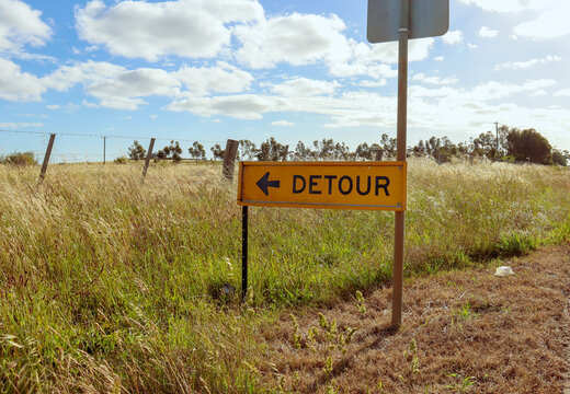 detour sign on country road