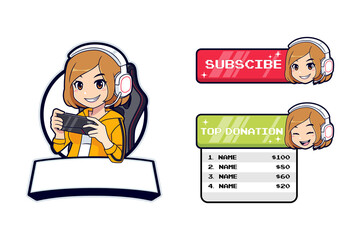 Cute gamer girl mascot logo set for streamer or esport gaming © tkzgraphic