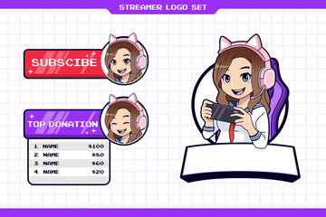 Kawaii gamer girl mascot logo set for esport or streamer © tkzgraphic