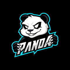 Panda esport gaming logo, mascot cartoon logo template