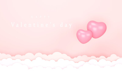 Pink hearts floating in the sky. Concept valentine's day.