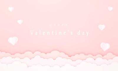 Pink paper hearts floating in the sky. Concept valentine's day.