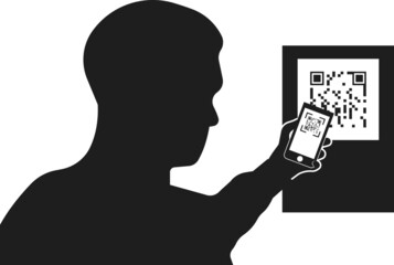 The silhouette of a person scans the QR code.