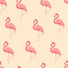 Seamless pattern with tropical bird flamingo. Texture with a bird for textiles, wallpaper, print design, clothes postcards. Vector illustration.