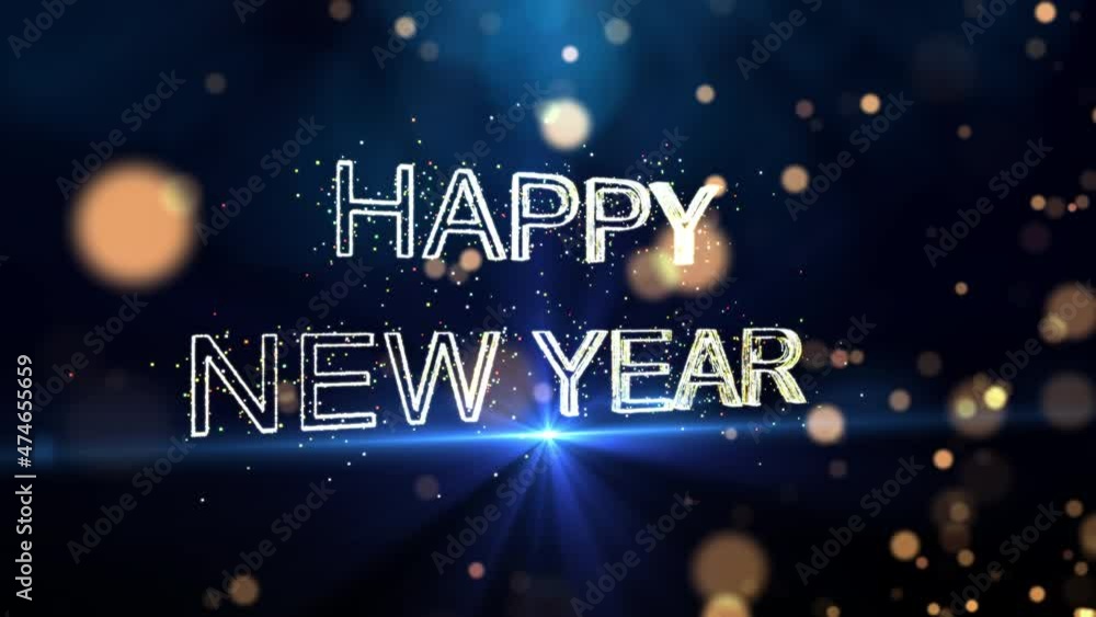 Poster happy new year. slow motion abstract new year festival background with glitter letters and bokeh. 20