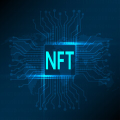 NFT non fungible tokenscrypto art on colorful abstract background.
