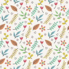 Colorful seamless pattern with flowers and leaves