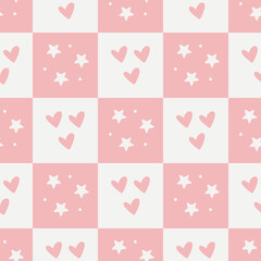 seamless pattern with pink hearts and stars
