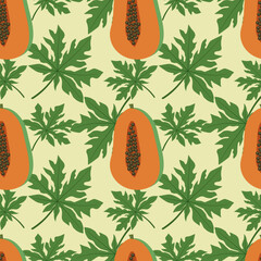 seamless pattern with papaya and leaves