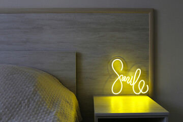 Yellow neon sign smile. Trendy style. Neon sign. Custom neon. Home decor. 