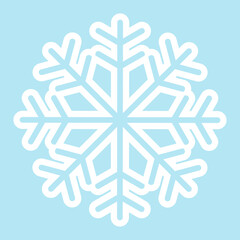 White snowflake on a blue background. Simple image. Vector. Traditional snowflake.