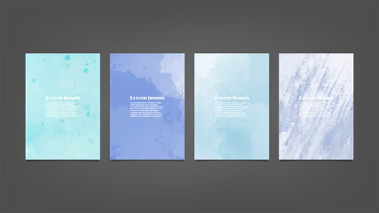 Set of blue vector watercolor backgrounds for poster, brochure or flyer, Bundle of watercolor posters, flyers or cards. Banner template.