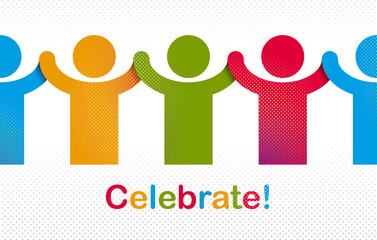 Celebrating people vector concept simple illustration or icon, celebration anniversary or holiday fun, group of cheerful happy people having fun at party.