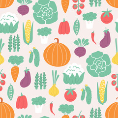 Vector colorful pattern witn vegetables for use in design. Background on the theme of garden, food, vegetarianism