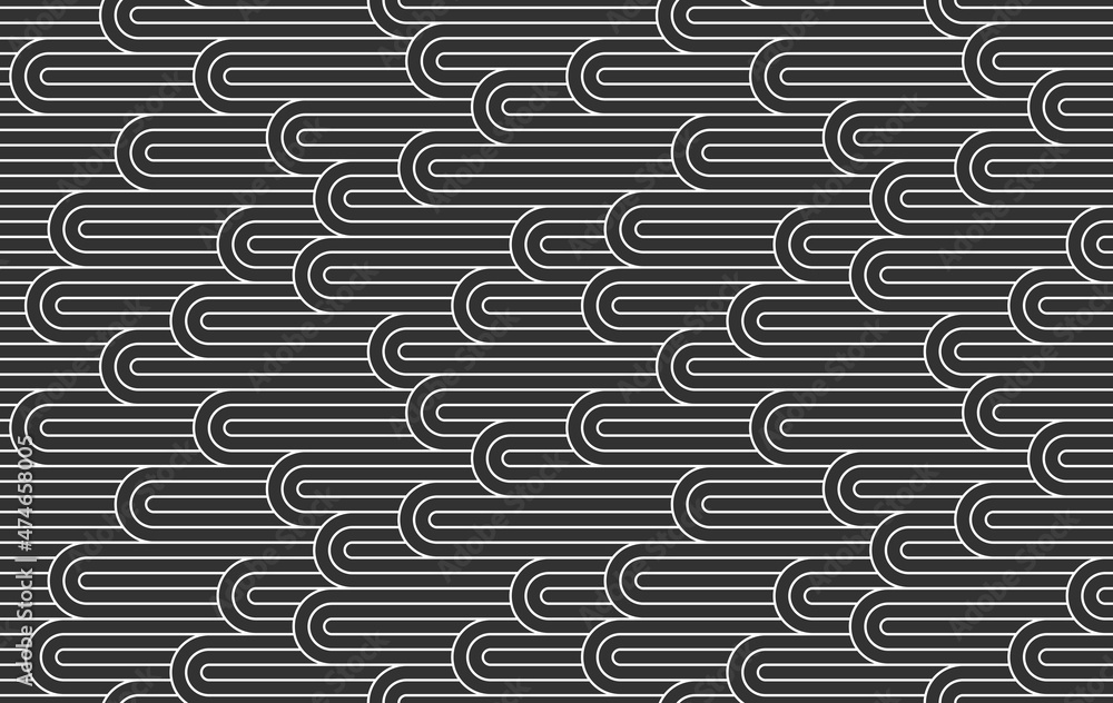 Poster linear seamless background with twisted lines, vector abstract geometric pattern, stripy weaving, op