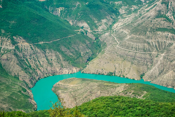 Fototapeta na wymiar Picturesque landscape of Sulak canyon in Dagestan