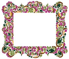 Floral frame made of leaves and flowers vector vintage design, decorative blank classic style border, luxury beautiful background, invitation or greeting card with place for text.