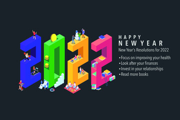 2022 Happy New Year. Conceptual poster design for new year resolution.