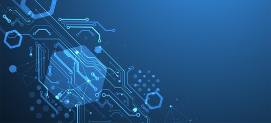 Abstract technology concept. Circuit board, high computer color background. Vector illustration with space for content, web - template, business tech presentation.