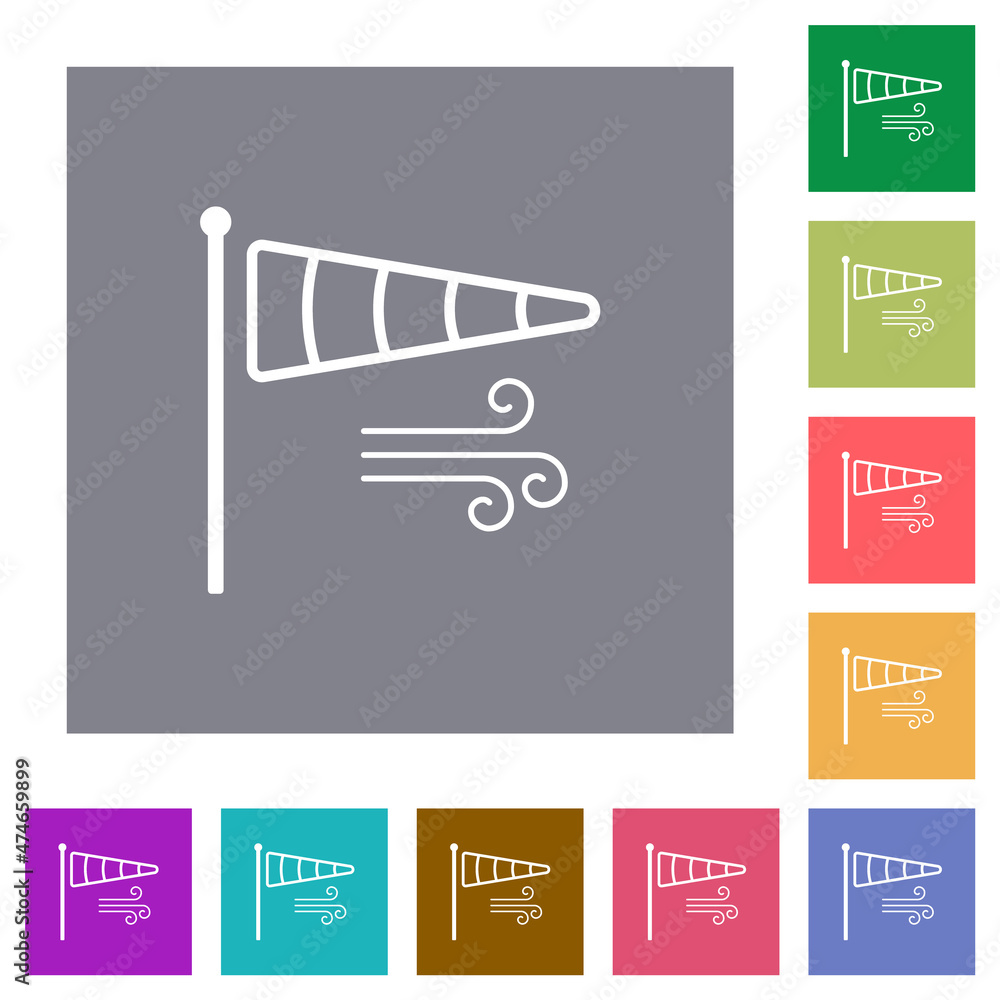 Poster windsock indicator with wind outline square flat icons