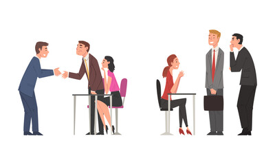 Obraz premium Job Interview with HR manager Meeting the Candidate Having Conversation Vector Set
