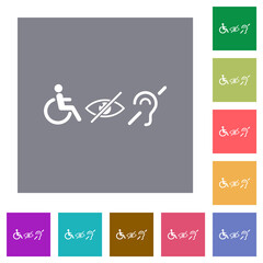 Disability symbols square flat icons