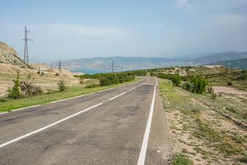 Fototapeta na wymiar Asphalt mountain road in Dagestan