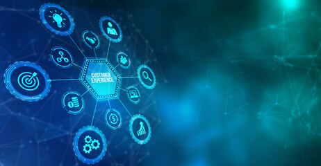 Internet, business, Technology and network concept. CUSTOMER EXPERIENCE inscription, social networking concept. 3d illustration.