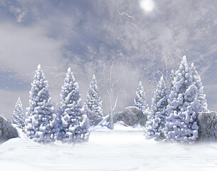 Bosco innevato di pini