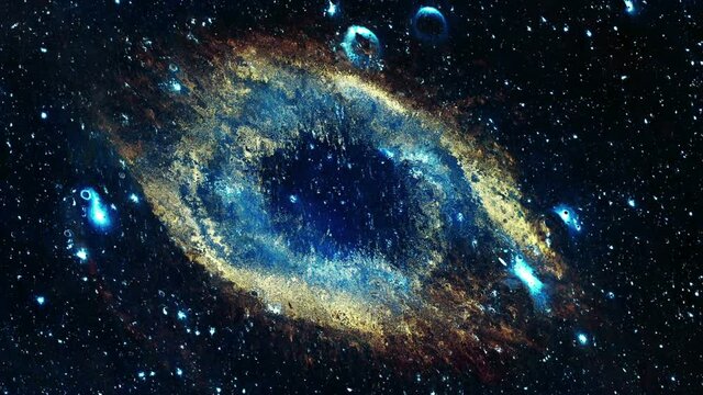 Pupil-shaped galaxy. An abstraction of a cluster of stars in the spectrum. 3d. Loop.
