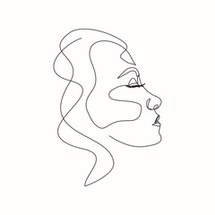 Continuous line drawing of beautiful girl face. Single one line art of attractive young woman portrait female beauty concept. Black and white vector illustration