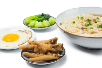 Noodles Soup with Fish Balls on wood table