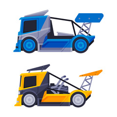 Fototapeta premium Racing Turbo Truck Driving with High Speed Vector Set