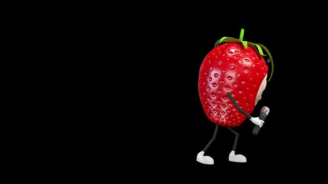 Strawberry singing or talking with microphone