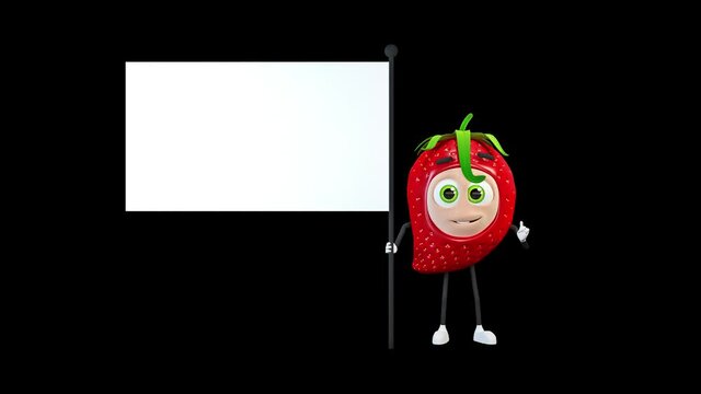 Strawberry stands near to the flag and tells