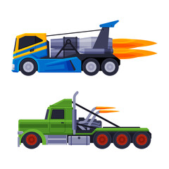 Racing Turbo Truck Driving with High Speed Vector Set